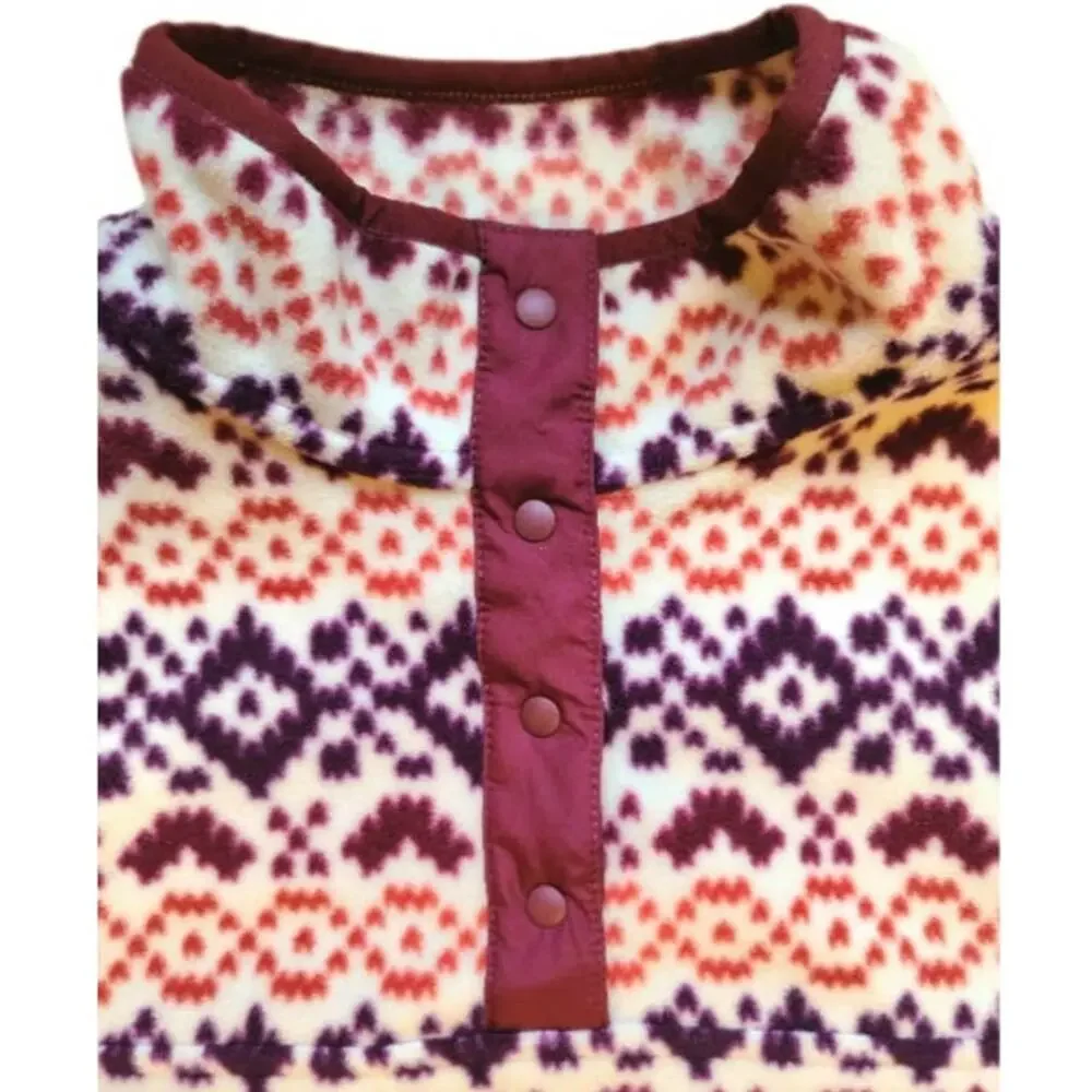 Lands' End Heritage Maroon Red & Purple Gorpcore Fleece Snap Neck Pullover